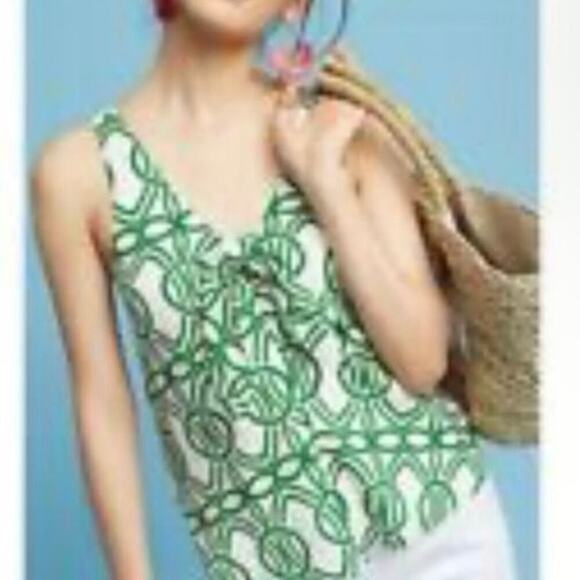 MAEVE Anthropology NWT Verena Tie Front Green & Cream Geometric Print Tank Small - Picture 1 of 10